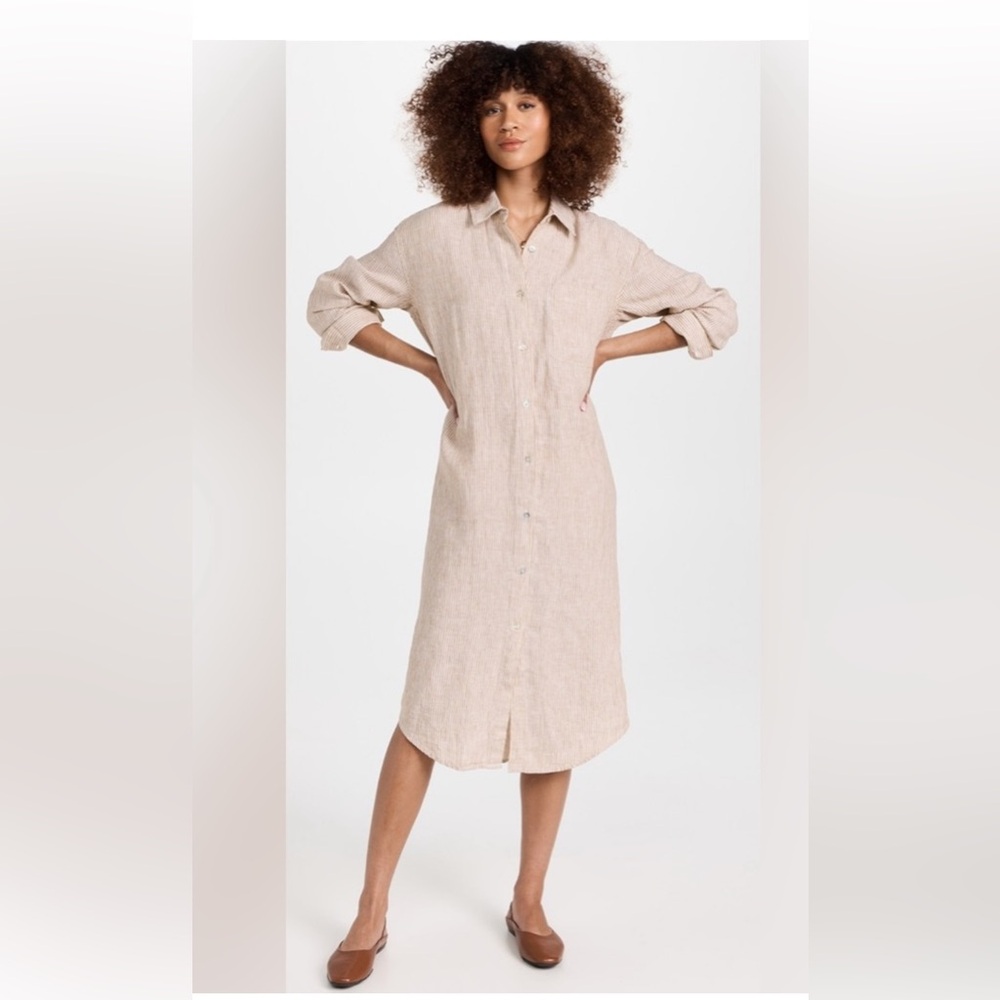 NWOT Faherty Laguna Large Linen Shirt Dress Striped Button Front Midi Coastal